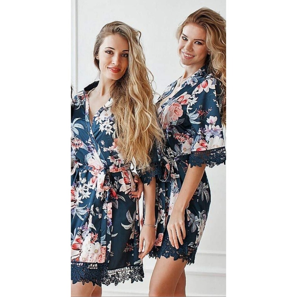 Navy blue floral print lace loungewear romantic fem robe whimsigoth fairy S/M